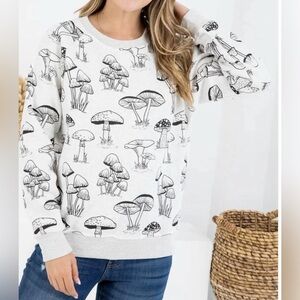 LA Soul Mushroom Print Crewneck Sweatshirt Size Medium